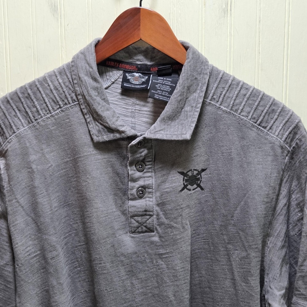 Harley-Davidson‎ MotorClothes Polo Shirt Mens L Gray Cotton Knit Biker Top